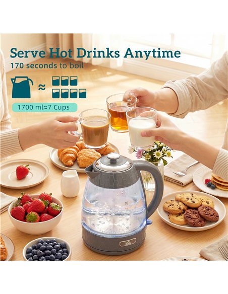 HOMCOM Kettle and Toaster Set, 1.7L 3000W Rapid Kettle with Limescale Filter, 2 Slice Toaster with 7 Browning Controls, Grey - pic 192994 | FastDaddyshop