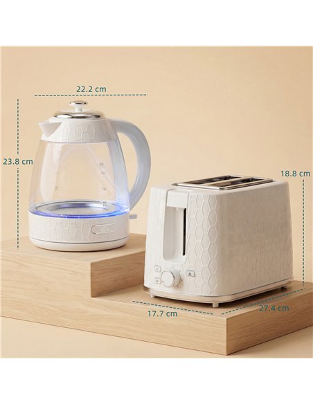 HOMCOM Kettle and Toaster Set, 1.7L 3000W Rapid Kettle with Limescale Filter, 2 Slice Toaster with 7 Browning Controls, Cream - pic 193002 | FastDaddyshop