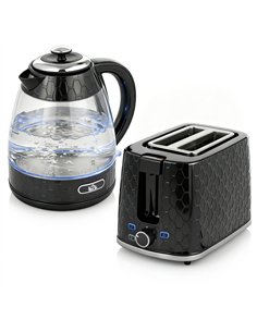 HOMCOM Kettle and Toaster Set, 1.7L 3000W Rapid Kettle with Limescale Filter, 2 Slice Toaster with 7 Browning Controls, Black