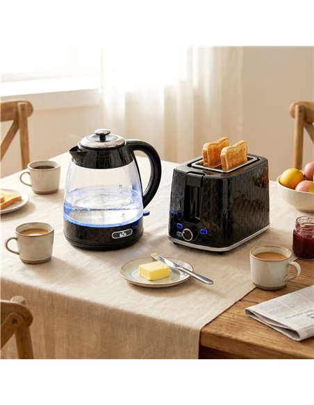 HOMCOM Kettle and Toaster Set, 1.7L 3000W Rapid Kettle with Limescale Filter, 2 Slice Toaster with 7 Browning Controls, Black - pic 193010 | FastDaddyshop