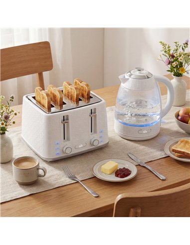 HOMCOM Kettle and Toaster Set, 1.7L 3000W Rapid Kettle with Strix Thermostat, 4 Slice Toaster with 7 Browning Controls, Cream
