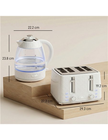HOMCOM Kettle and Toaster Set, 1.7L 3000W Rapid Kettle with Strix Thermostat, 4 Slice Toaster with 7 Browning Controls, Cream - pic 193020 | FastDaddyshop