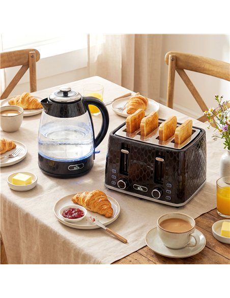 HOMCOM Kettle and Toaster Set, 1.7L 3000W Rapid Kettle with Strix Thermostat, 4 Slice Toaster with 7 Browning Controls, Black - pic 193028 | FastDaddyshop