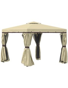 Outsunny 3x3m Gazebo with 2-Tier Water Repellent Roof, Mosquito Netting, Beige