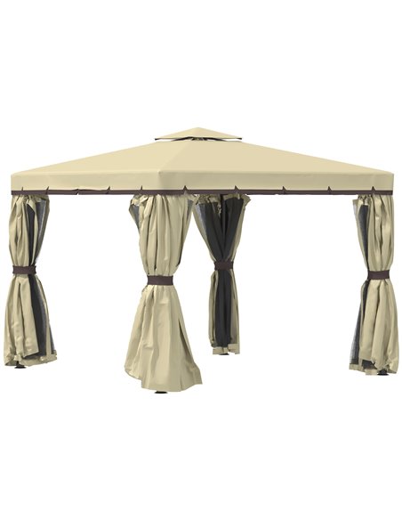Outsunny 3x3m Gazebo with 2-Tier Water Repellent Roof, Mosquito Netting, Beige - pic 19303 | FastDaddyshop