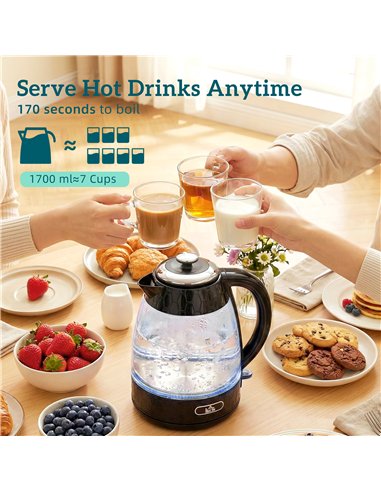 HOMCOM Kettle and Toaster Set, 1.7L 3000W Rapid Kettle with Strix Thermostat, 4 Slice Toaster with 7 Browning Controls, Black