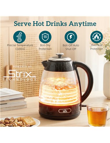 HOMCOM Kettle and Toaster Set, 1.7L 3000W Rapid Kettle with Strix Thermostat, 4 Slice Toaster with 7 Browning Controls, Black