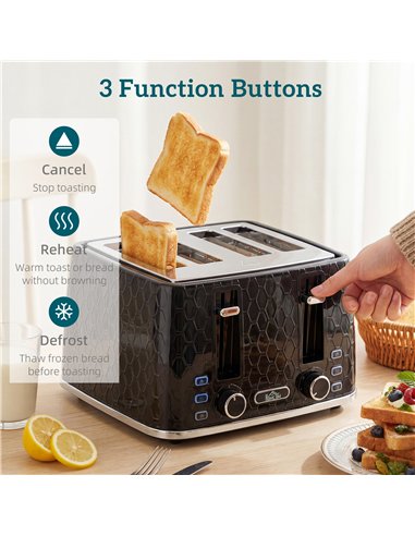 HOMCOM Kettle and Toaster Set, 1.7L 3000W Rapid Kettle with Strix Thermostat, 4 Slice Toaster with 7 Browning Controls, Black