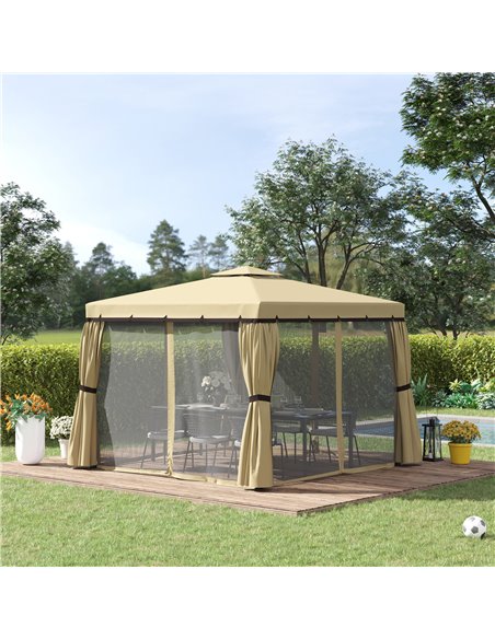 Outsunny 3x3m Gazebo with 2-Tier Water Repellent Roof, Mosquito Netting, Beige - pic 19304 | FastDaddyshop