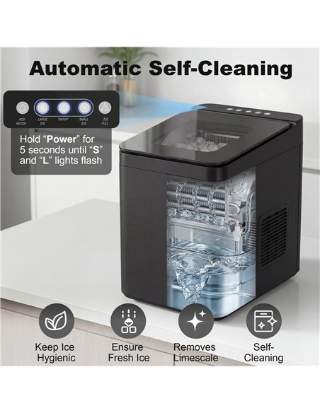 HOMCOM Countertop Ice Maker Machine Self-Cleaning Compact Ice Machine with Ice Scoop and Basket Black - pic 193059 | FastDaddyshop