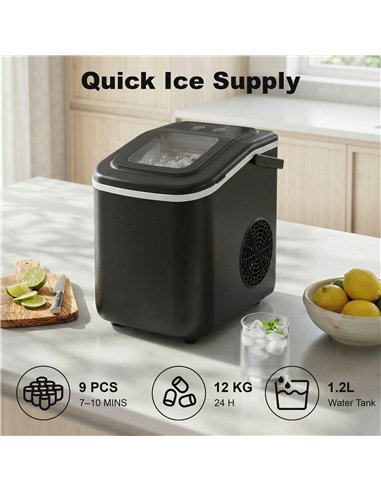 HOMCOM Countertop Ice Maker Machine 9 Cubes in 7 Mins Portable Ice Machine Ice Scoop and Basket 2 Sizes Black