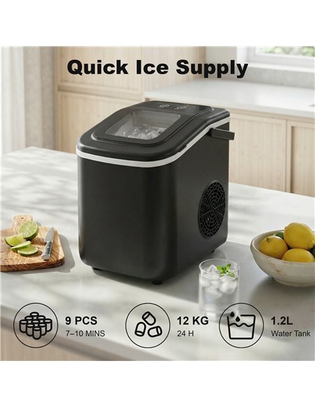 HOMCOM Countertop Ice Maker Machine 9 Cubes in 7 Mins Portable Ice Machine Ice Scoop and Basket 2 Sizes Black - pic 193066 | FastDaddyshop