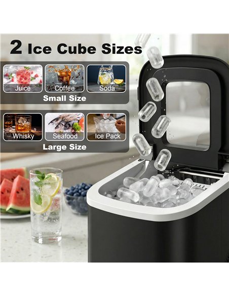 HOMCOM Countertop Ice Maker Machine 9 Cubes in 7 Mins Portable Ice Machine Ice Scoop and Basket 2 Sizes Black - pic 193067 | FastDaddyshop