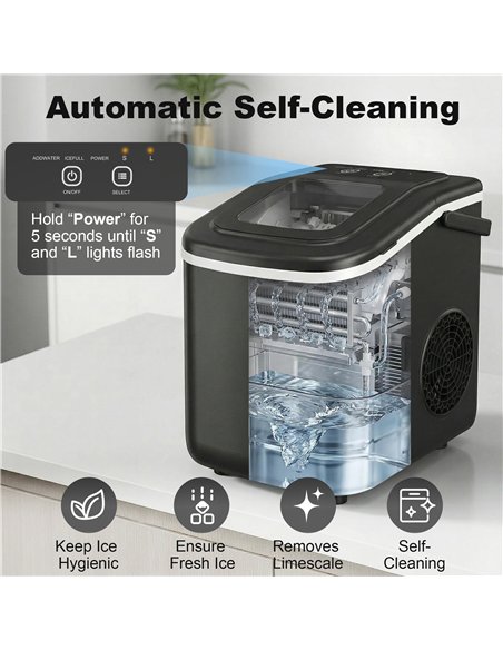 HOMCOM Countertop Ice Maker Machine 9 Cubes in 7 Mins Portable Ice Machine Ice Scoop and Basket 2 Sizes Black - pic 193068 | FastDaddyshop