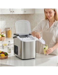 HOMCOM Ice Maker Machine Countertop, 9 Cubes Ready in 7 Mins, 12 KG in 24Hrs, 2 Sizes of Bullet, Self-Cleaning Ice Machine with  2