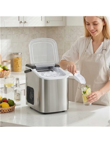 HOMCOM Ice Maker Machine Countertop, 9 Cubes Ready in 7 Mins, 12 KG in 24Hrs, 2 Sizes of Bullet, Self-Cleaning Ice Machine with 