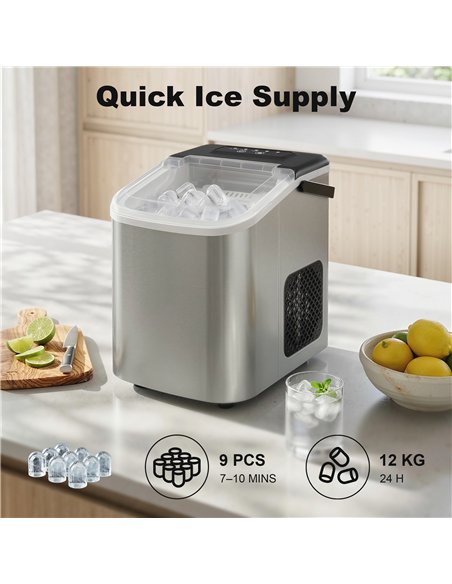 HOMCOM Ice Maker Machine Countertop, 9 Cubes Ready in 7 Mins, 12 KG in 24Hrs, 2 Sizes of Bullet, Self-Cleaning Ice Machine with  - pic 193075 | FastDaddyshop