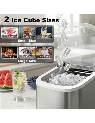 HOMCOM Ice Maker Machine Countertop, 9 Cubes Ready in 7 Mins, 12 KG in 24Hrs, 2 Sizes of Bullet, Self-Cleaning Ice Machine with 