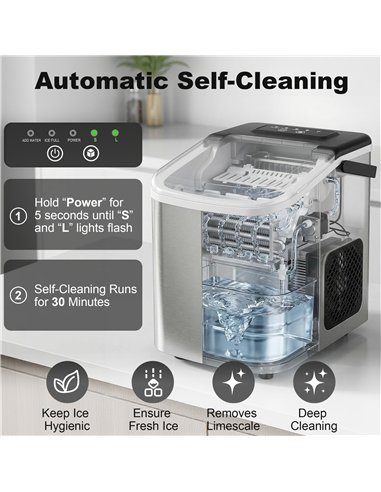 HOMCOM Ice Maker Machine Countertop, 9 Cubes Ready in 7 Mins, 12 KG in 24Hrs, 2 Sizes of Bullet, Self-Cleaning Ice Machine with 