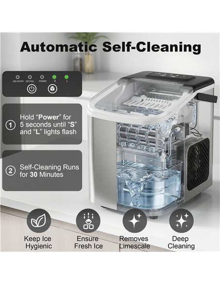 HOMCOM Ice Maker Machine Countertop, 9 Cubes Ready in 7 Mins, 12 KG in 24Hrs, 2 Sizes of Bullet, Self-Cleaning Ice Machine with  - pic 193077 | FastDaddyshop