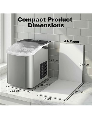 HOMCOM Ice Maker Machine Countertop, 9 Cubes Ready in 7 Mins, 12 KG in 24Hrs, 2 Sizes of Bullet, Self-Cleaning Ice Machine with 