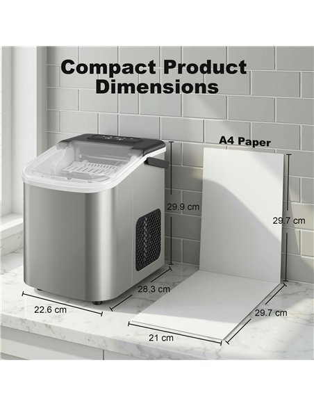 HOMCOM Ice Maker Machine Countertop, 9 Cubes Ready in 7 Mins, 12 KG in 24Hrs, 2 Sizes of Bullet, Self-Cleaning Ice Machine with  - pic 193079 | FastDaddyshop