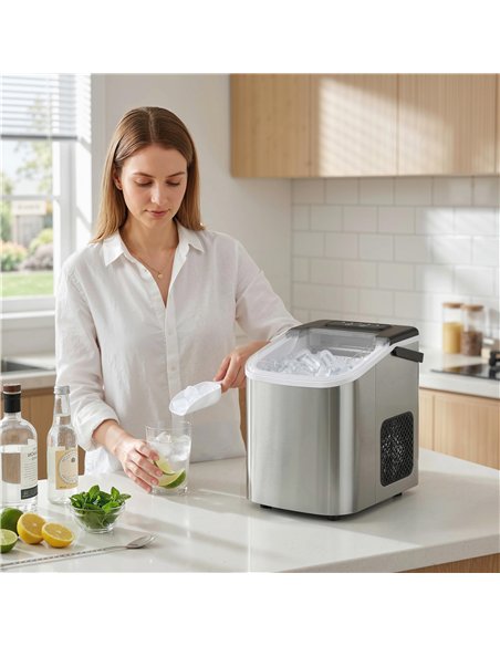 HOMCOM Ice Maker Machine Countertop, 9 Cubes Ready in 7 Mins, 12 KG in 24Hrs, 2 Sizes of Bullet, Self-Cleaning Ice Machine with  - pic 193080 | FastDaddyshop