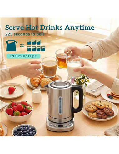 HOMCOM Electric Kettle, 1.7L, Fast Boil, 3kW Water Kettle with UK Strix Thermostat, Keep Warm Function, LCD Base, Silver Tone