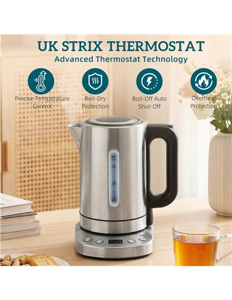 HOMCOM Electric Kettle, 1.7L, Fast Boil, 3kW Water Kettle with UK Strix Thermostat, Keep Warm Function, LCD Base, Silver Tone - pic 193085 | FastDaddyshop