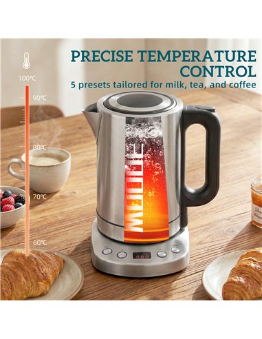HOMCOM Electric Kettle, 1.7L, Fast Boil, 3kW Water Kettle with UK Strix Thermostat, Keep Warm Function, LCD Base, Silver Tone
