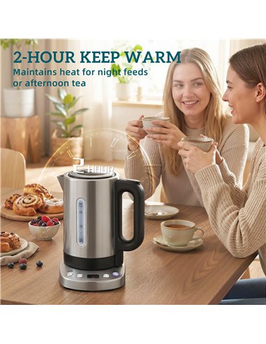 HOMCOM Electric Kettle, 1.7L, Fast Boil, 3kW Water Kettle with UK Strix Thermostat, Keep Warm Function, LCD Base, Silver Tone