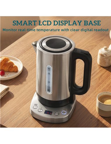 HOMCOM Electric Kettle, 1.7L, Fast Boil, 3kW Water Kettle with UK Strix Thermostat, Keep Warm Function, LCD Base, Silver Tone