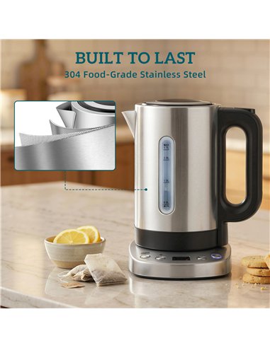 HOMCOM Electric Kettle, 1.7L, Fast Boil, 3kW Water Kettle with UK Strix Thermostat, Keep Warm Function, LCD Base, Silver Tone