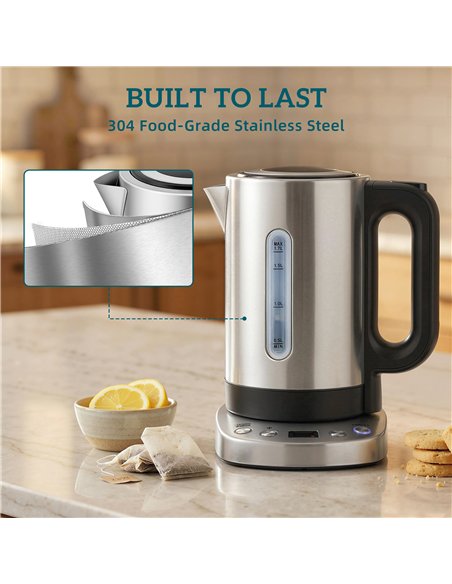 HOMCOM Electric Kettle, 1.7L, Fast Boil, 3kW Water Kettle with UK Strix Thermostat, Keep Warm Function, LCD Base, Silver Tone - pic 193089 | FastDaddyshop