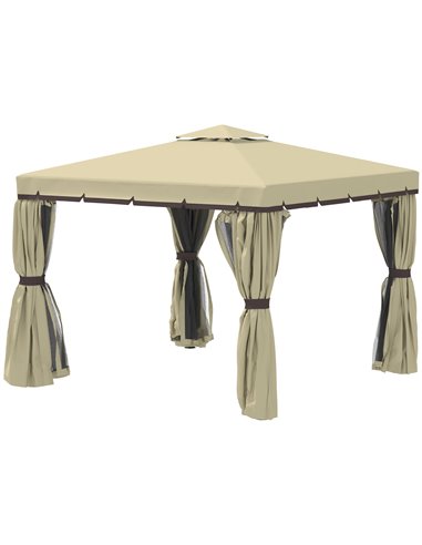 Outsunny 3x3m Gazebo with 2-Tier Water Repellent Roof, Mosquito Netting, Beige