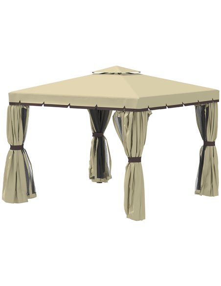 Outsunny 3x3m Gazebo with 2-Tier Water Repellent Roof, Mosquito Netting, Beige - pic 19309 | FastDaddyshop