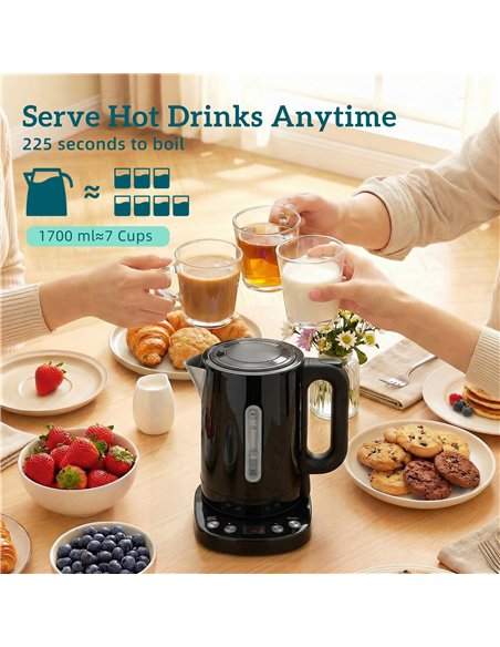 HOMCOM Electric Kettle, 1.7L, Fast Boil, 3kW Water Kettle with UK Strix Thermostat, Keep Warm Function, LCD Base, Black - pic 193093 | FastDaddyshop