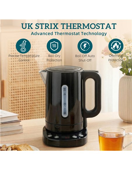 HOMCOM Electric Kettle, 1.7L, Fast Boil, 3kW Water Kettle with UK Strix Thermostat, Keep Warm Function, LCD Base, Black - pic 193094 | FastDaddyshop