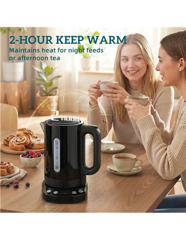 HOMCOM Electric Kettle, 1.7L, Fast Boil, 3kW Water Kettle with UK Strix Thermostat, Keep Warm Function, LCD Base, Black