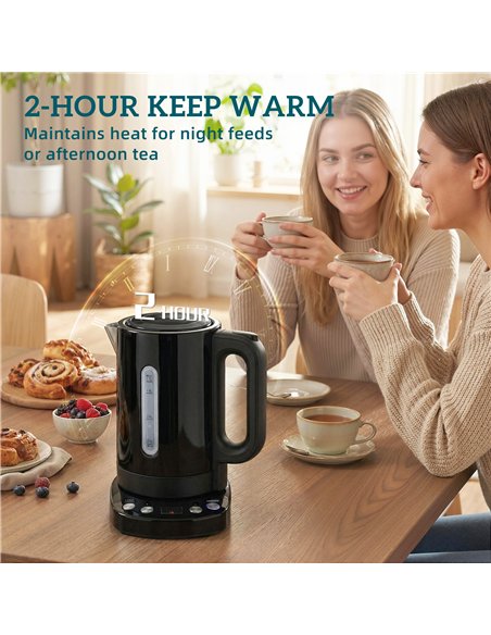 HOMCOM Electric Kettle, 1.7L, Fast Boil, 3kW Water Kettle with UK Strix Thermostat, Keep Warm Function, LCD Base, Black - pic 193096 | FastDaddyshop