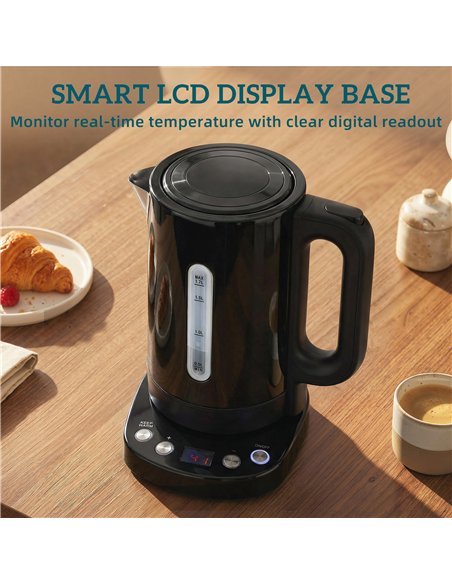 HOMCOM Electric Kettle, 1.7L, Fast Boil, 3kW Water Kettle with UK Strix Thermostat, Keep Warm Function, LCD Base, Black - pic 193097 | FastDaddyshop