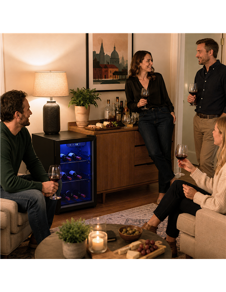 HOMCOM 16 Bottle Wine Cooler, 48 Litre Capacity, 4-16°C Tabletop Counter Drinks Wine Fridge with Glass Door, LED Light, Black - pic 193109 | FastDaddyshop
