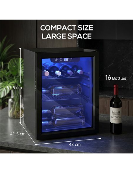 HOMCOM 16 Bottle Wine Cooler, 48 Litre Capacity, 4-16°C Tabletop Counter Drinks Wine Fridge with Glass Door, LED Light, Black - pic 193111 | FastDaddyshop