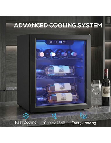 HOMCOM 16 Bottle Wine Cooler, 48 Litre Capacity, 4-16°C Tabletop Counter Drinks Wine Fridge with Glass Door, LED Light, Black