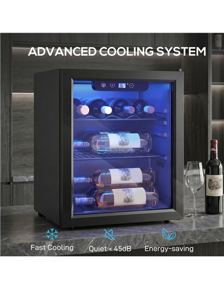 HOMCOM 16 Bottle Wine Cooler, 48 Litre Capacity, 4-16°C Tabletop Counter Drinks Wine Fridge with Glass Door, LED Light, Black - pic 193112 | FastDaddyshop