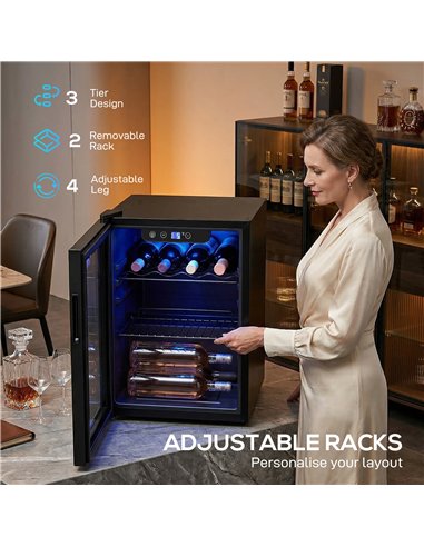 HOMCOM 16 Bottle Wine Cooler, 48 Litre Capacity, 4-16°C Tabletop Counter Drinks Wine Fridge with Glass Door, LED Light, Black