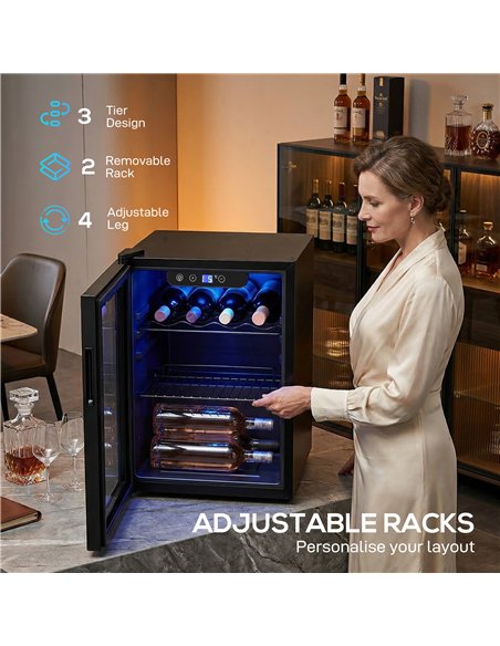 HOMCOM 16 Bottle Wine Cooler, 48 Litre Capacity, 4-16°C Tabletop Counter Drinks Wine Fridge with Glass Door, LED Light, Black - pic 193114 | FastDaddyshop