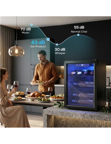 HOMCOM 16 Bottle Wine Cooler, 48 Litre Capacity, 4-16°C Tabletop Counter Drinks Wine Fridge with Glass Door, LED Light, Black