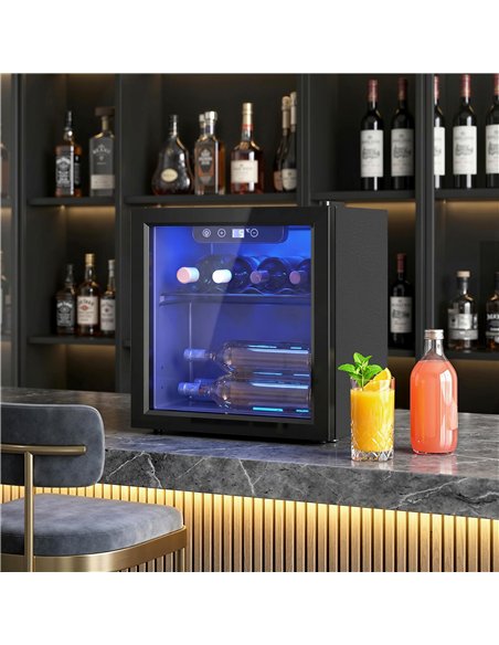 HOMCOM 12 Bottle Wine Cooler, 36 Litre Capacity, 4-16°C Tabletop Drinks Wine Fridge with Glass Door, LED Light, Black - pic 193118 | FastDaddyshop