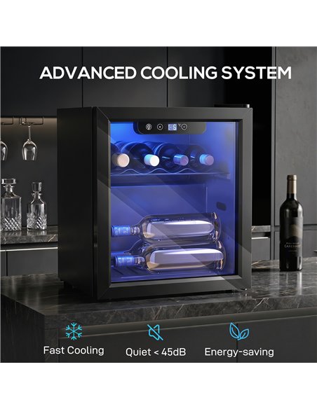 HOMCOM 12 Bottle Wine Cooler, 36 Litre Capacity, 4-16°C Tabletop Drinks Wine Fridge with Glass Door, LED Light, Black - pic 193120 | FastDaddyshop